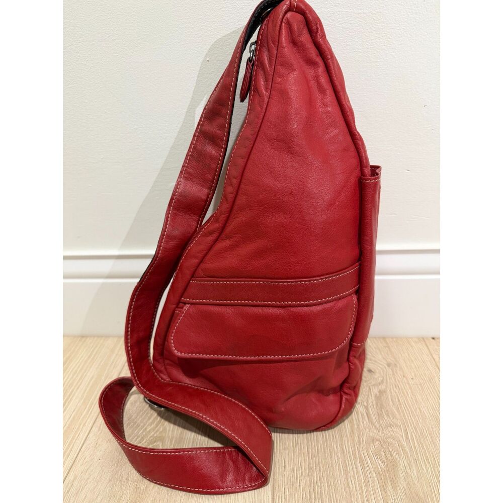 AmeriBag Healthy Back Bag Red Leather Ergonomic Sling Backpack Purse Crossbody